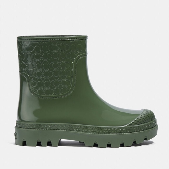 COACH Millie Army Green Logo Rain Boots NEW - Picture 3 of 11